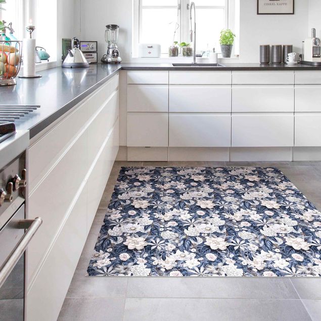Moderne Teppiche Weiße Blumen vor Blau