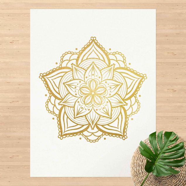 Teppich für Balkon Mandala Blüte Illustration weiß gold