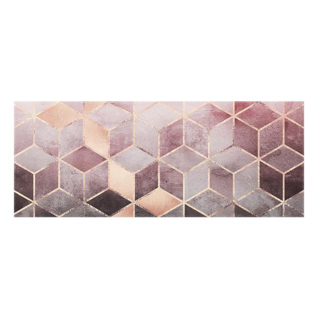 Spritzschutz Glas - Rosa Grau goldene Geometrie - Panorama - 5:2