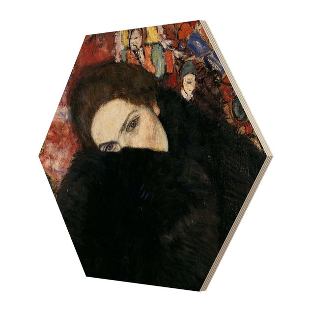 Hexagon Bild Holz - Gustav Klimt - Dame mit Muff