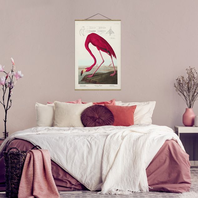 Stoffbilder mit Posterleisten Vintage Lehrtafel Amerikanischer Flamingo