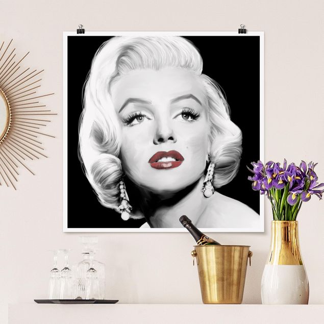 Poster schwarz-weiß Fotografie Marilyn mit Ohrschmuck