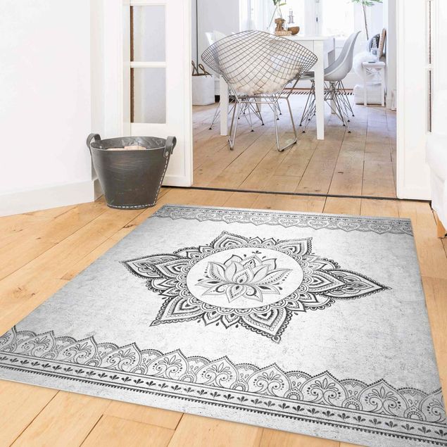 Moderner Teppich Mandala Lotus Betonoptik