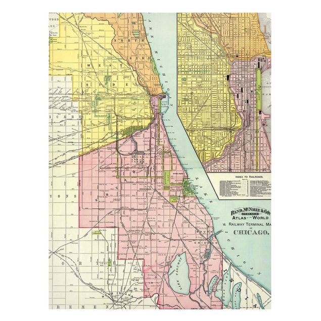 Magnettafel - Vintage Karte Chicago - Hochformat 3:4