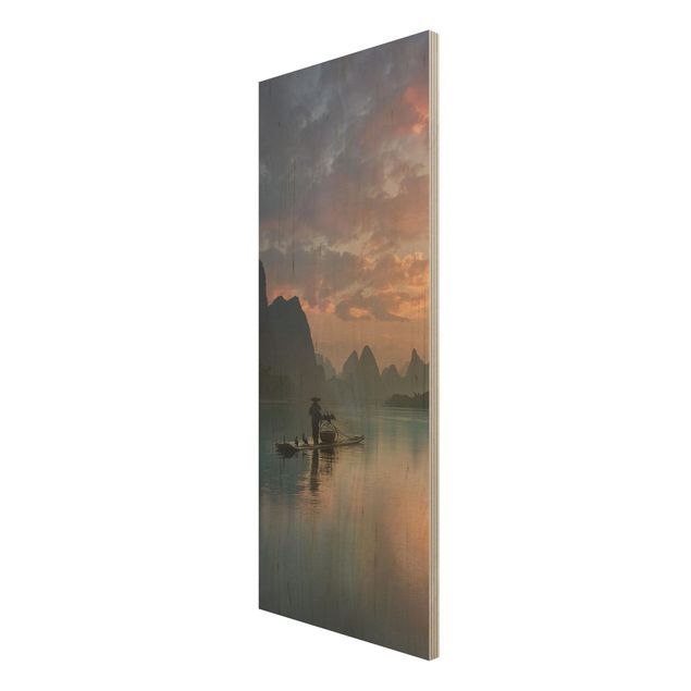 Holzbild - Sonnenaufgang über chinesischem Fluss - Panel