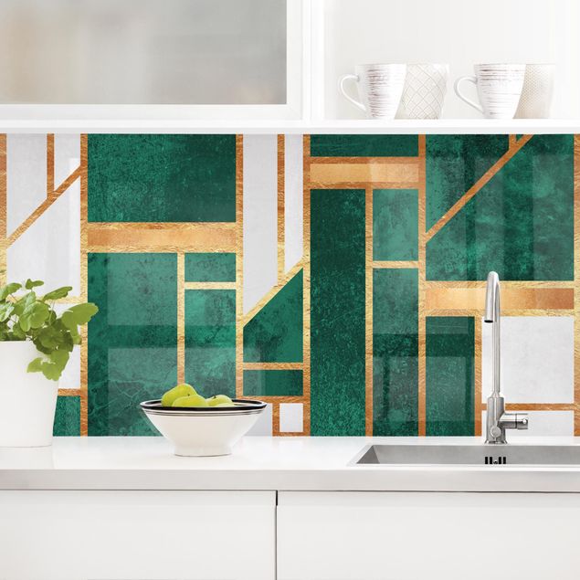 Platte Küchenrückwand Emerald und Gold Geometrie