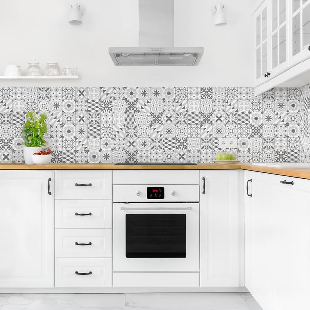 Küche Wandpaneel Geometrischer Fliesenmix Grau