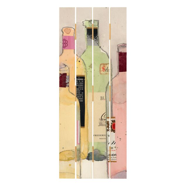 Holzbild - Weinflaschen in Wasserfarbe I - Hochformat 5:2
