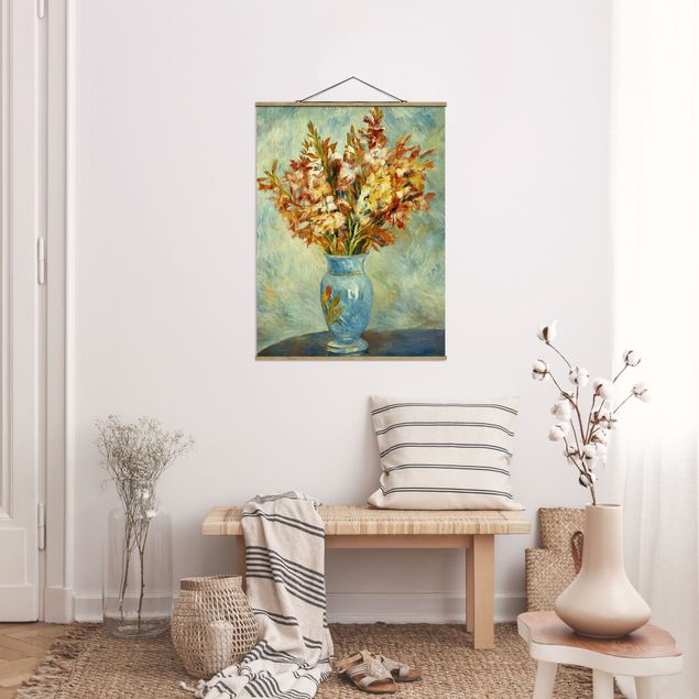 Stoffbild mit Posterleisten - Auguste Renoir - Gladiolen in Vase - Hochformat 3:4