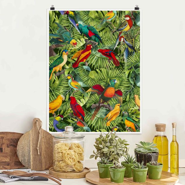 Riesenposter XXL Bunte Collage - Papageien im Dschungel