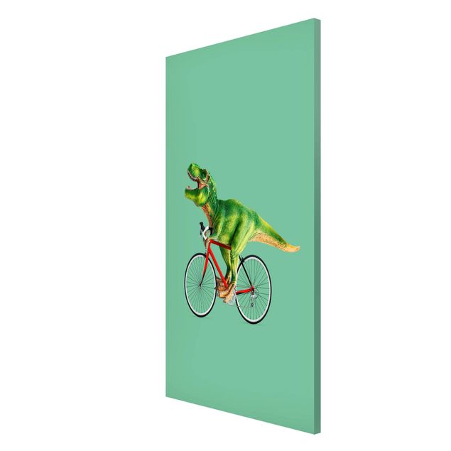 Magnettafel mit Motiv Dinosaurier mit Fahrrad