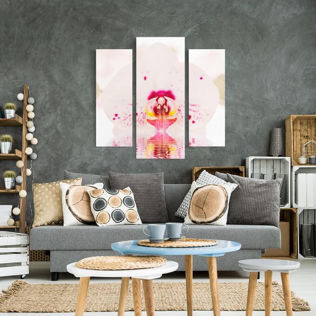 Leinwandbild 3-teilig - Gepunktete Orchidee auf Wasser - Galerie Triptychon