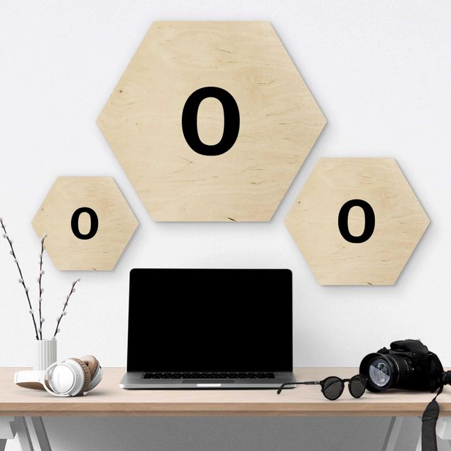 Hexagon Bild Holz - Buchstabe Weiß O
