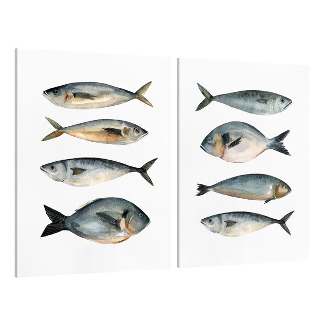 Leinwandbilder kaufen Acht Fische in Aquarell Set I
