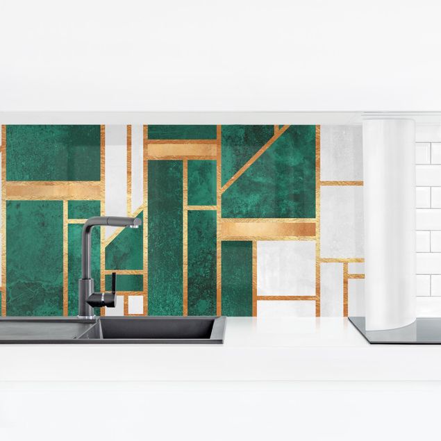 Küchenrückwand selbstklebend Emerald und Gold Geometrie