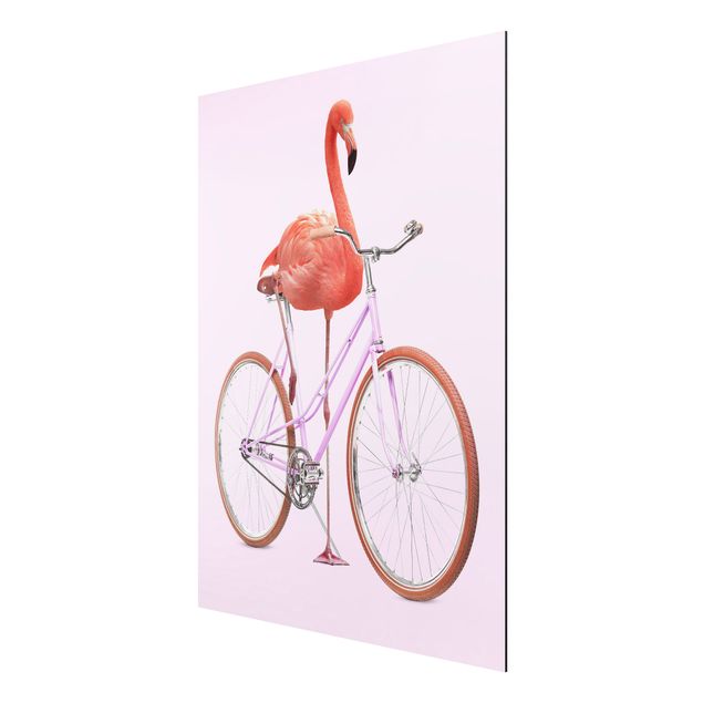 Alu Dibond Bilder Flamingo mit Fahrrad