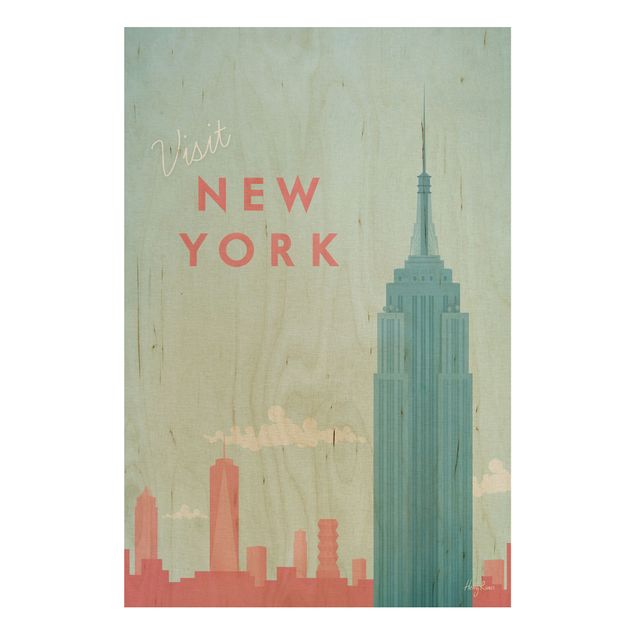 Vintage Bilder Holz Reiseposter - New York