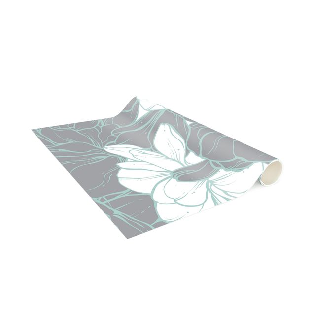 Teppich modern Magnolien Blütenmeer Weiß Grau Mint