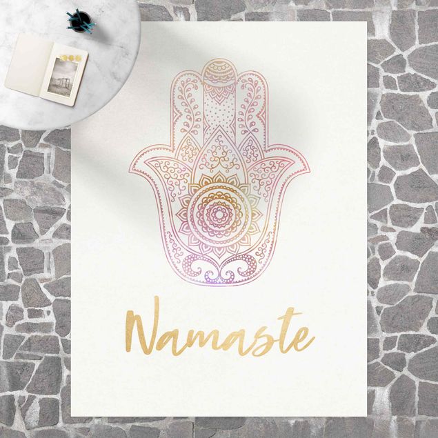 Teppich Balkon Hamsa Hand Illustration Namaste gold rosa