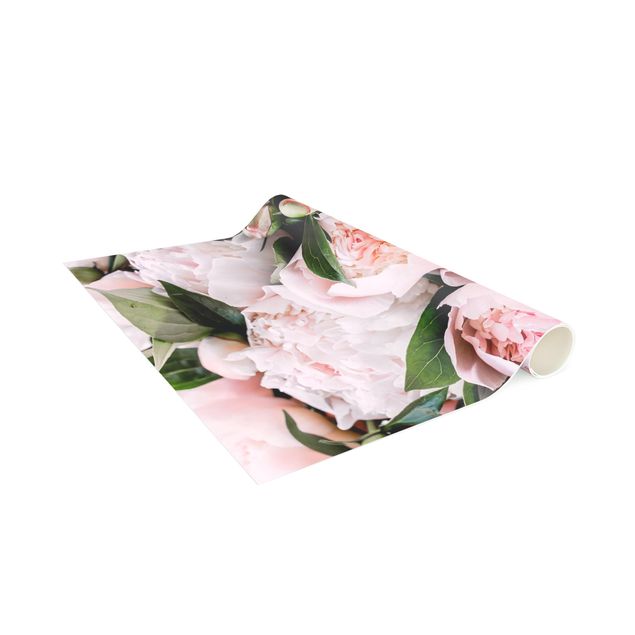 Moderne Teppiche Rosa Pfingstrosen mit Blättern