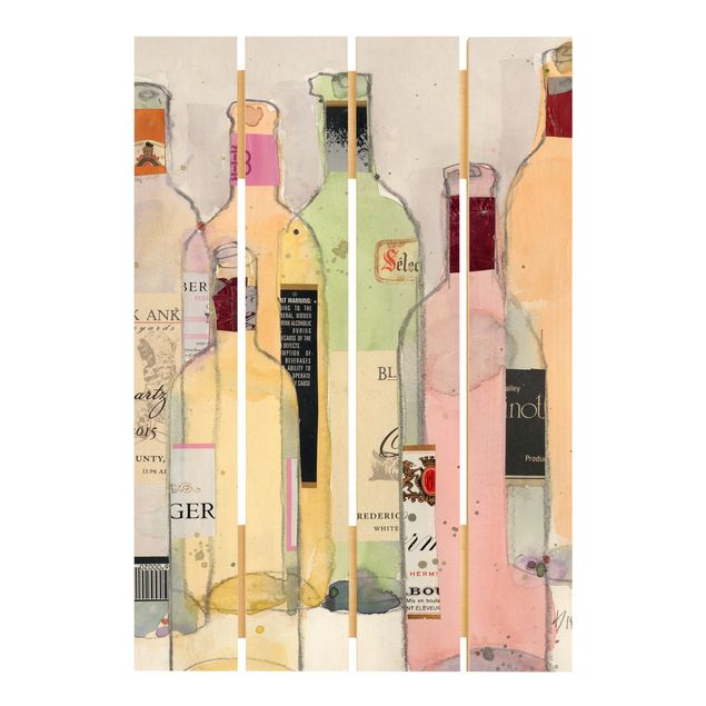 Holzbild - Weinflaschen in Wasserfarbe I - Hochformat 3:2
