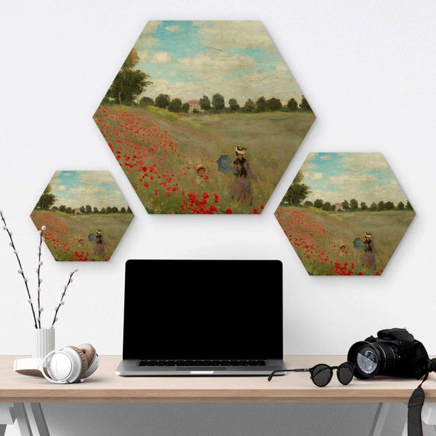 Hexagon Bild Holz - Claude Monet - Mohnfeld bei Argenteuil