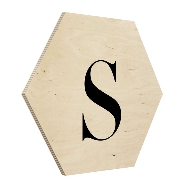 Hexagon Bild Holz - Buchstabe Serif Weiß S