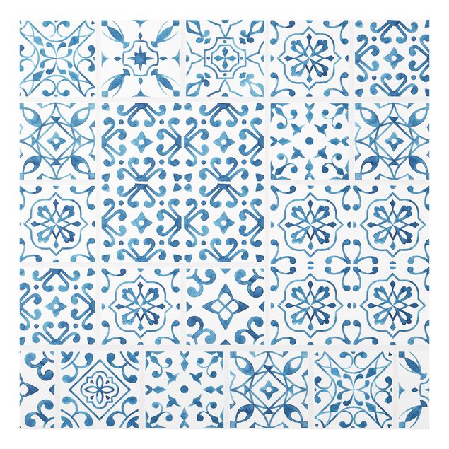 Glas Spritzschutz - Fliesenmuster Blau Weiß - Quadrat - 1:1