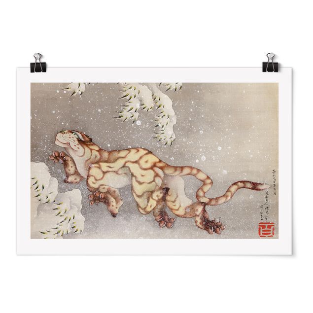 Poster - Katsushika Hokusai - Tiger in Schneesturm - Querformat 2:3