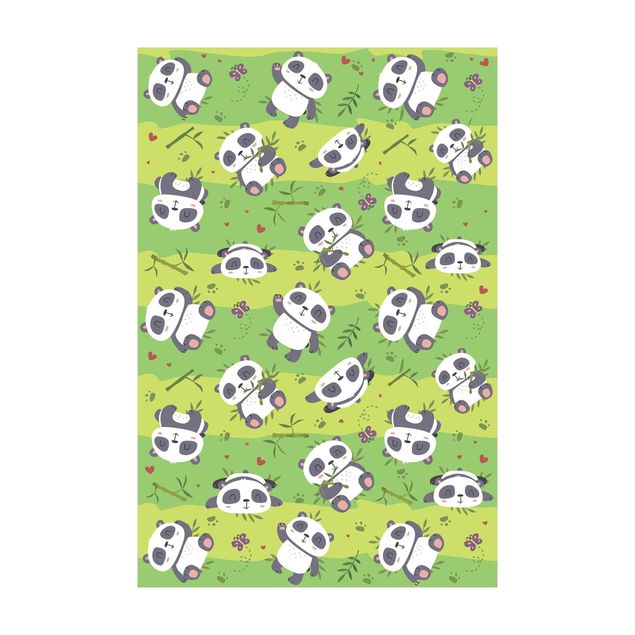 Moderne Teppiche Süße Pandabären auf Grüner Wiese