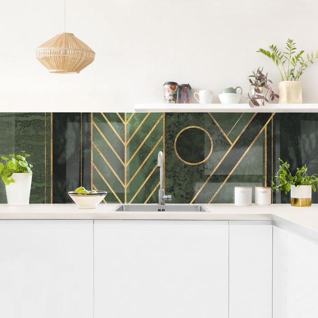 Wandpaneele Küche Geometrische Formen Smaragd Gold