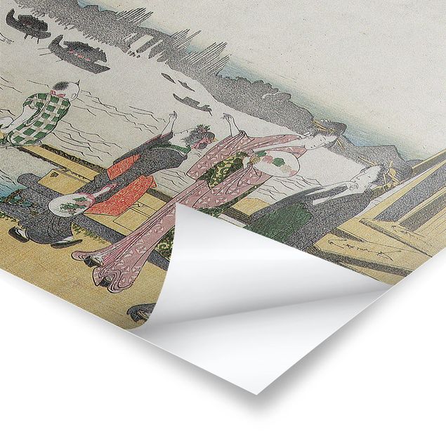 Poster - Katsushika Hokusai - Ein kühler Abend in Ryogoku - Querformat 3:4