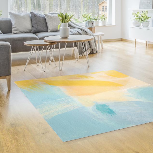 Moderner Teppich Frühlingskomposition in Gelb und Blau