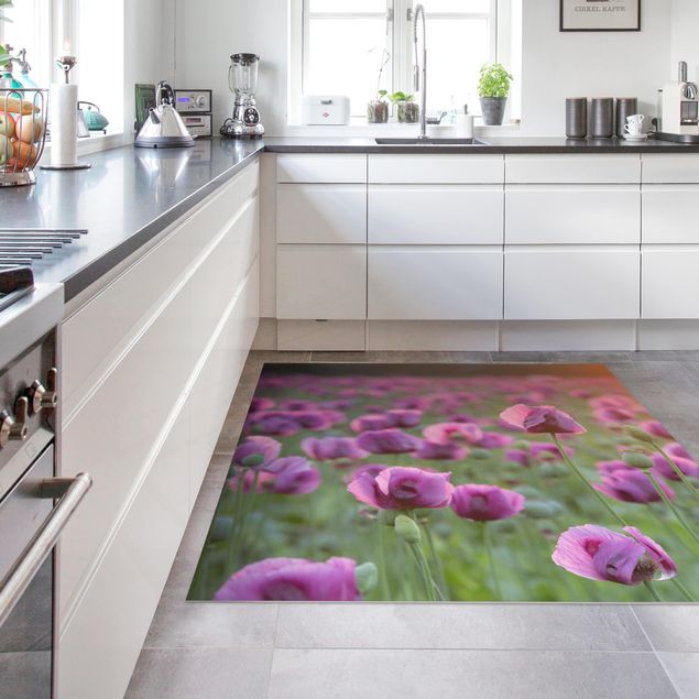 Teppich modern Violette Schlafmohn Blumenwiese im Frühling