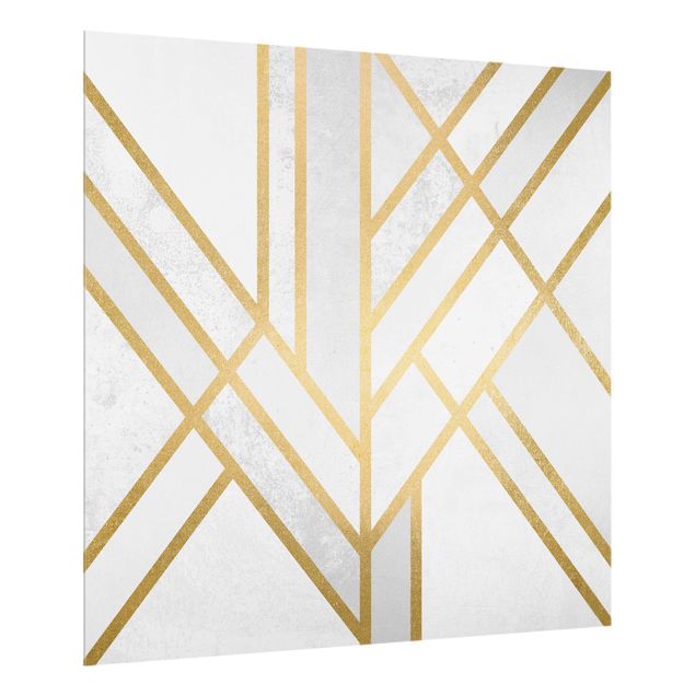 Glasrückwand Küche Muster Art Deco Geometrie Weiß Gold