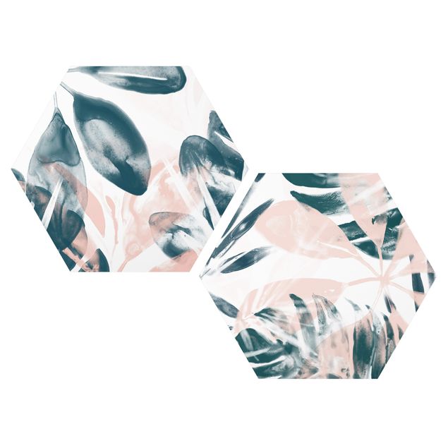 Hexagon Bild Forex 2-teilig - Tropisches Orakel petrol Set I