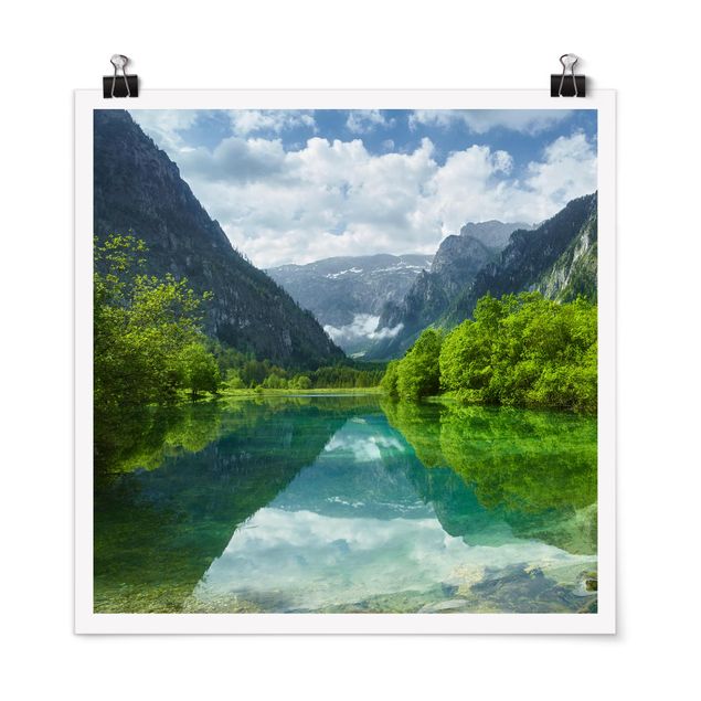 Poster Landschaft Bergsee mit Spiegelung