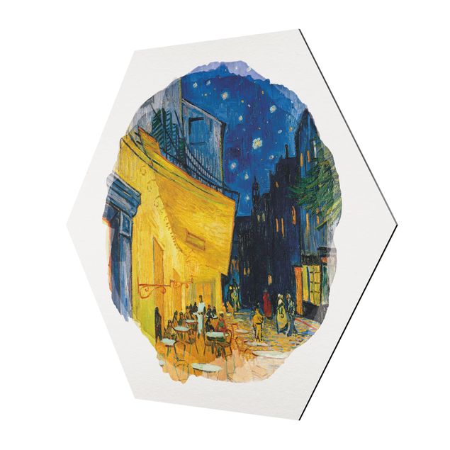 Hexagon Bild Alu-Dibond - Wasserfarben - Vincent van Gogh - Café-Terrasse in Arles