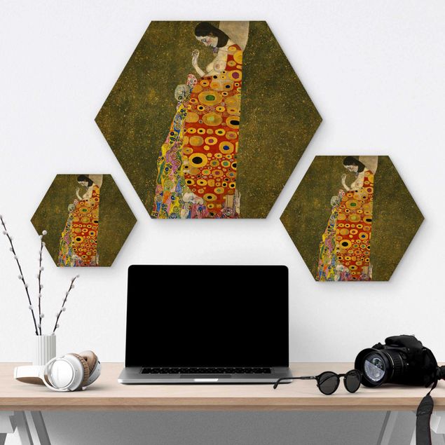 Hexagon Bild Holz - Gustav Klimt - Die Hoffnung II