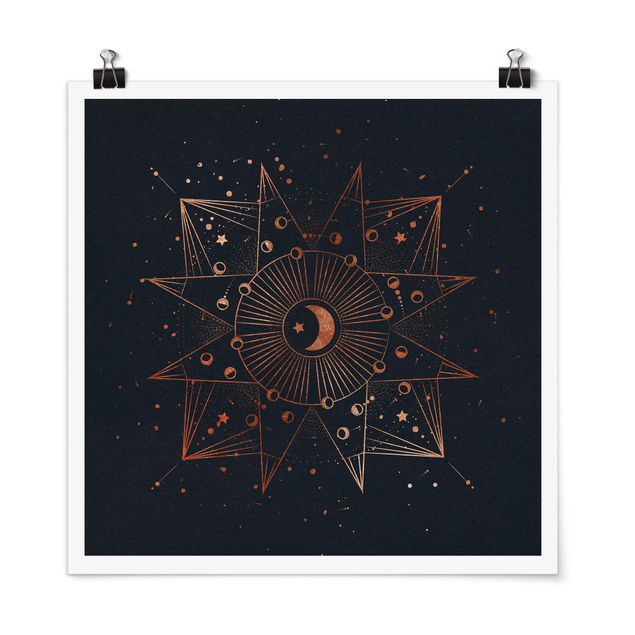Poster - Astrologie Mond Magie Blau Gold - Quadrat 1:1