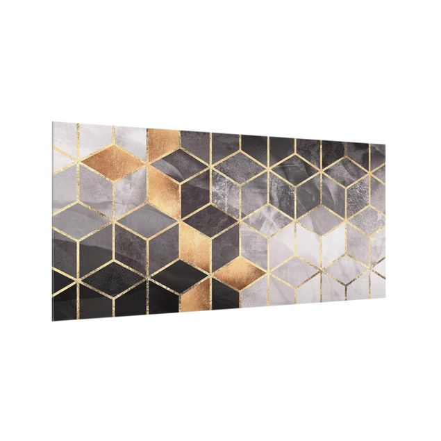 Spritzschutz Glas - Schwarz Weiß goldene Geometrie - Querformat - 2:1