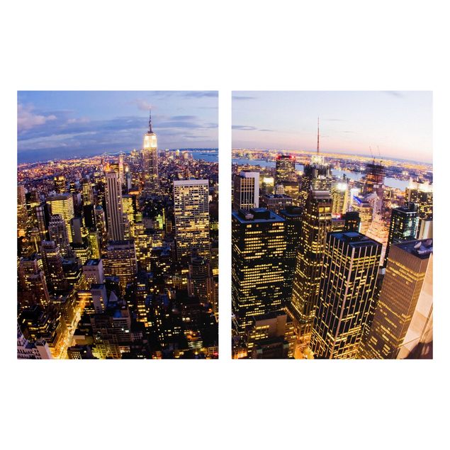 Leinwandbild 2-teilig - New York Skyline bei Nacht - Hoch 3:4