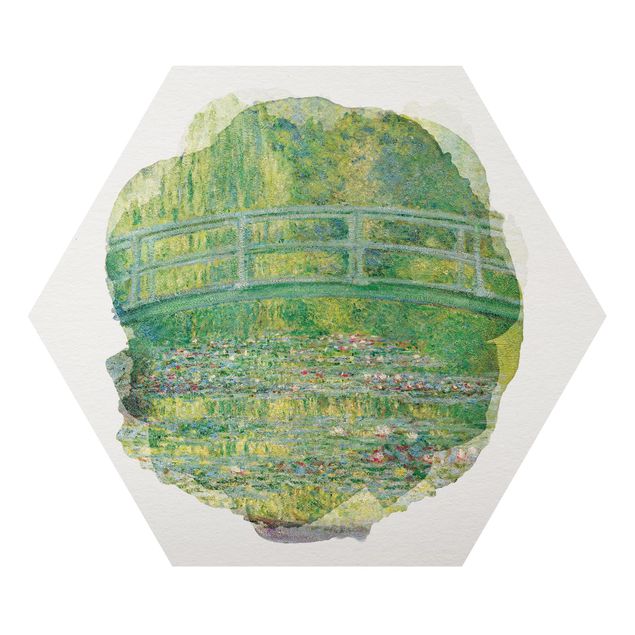 Hexagon Bild Alu-Dibond - Wasserfarben - Claude Monet - Japanische Brücke