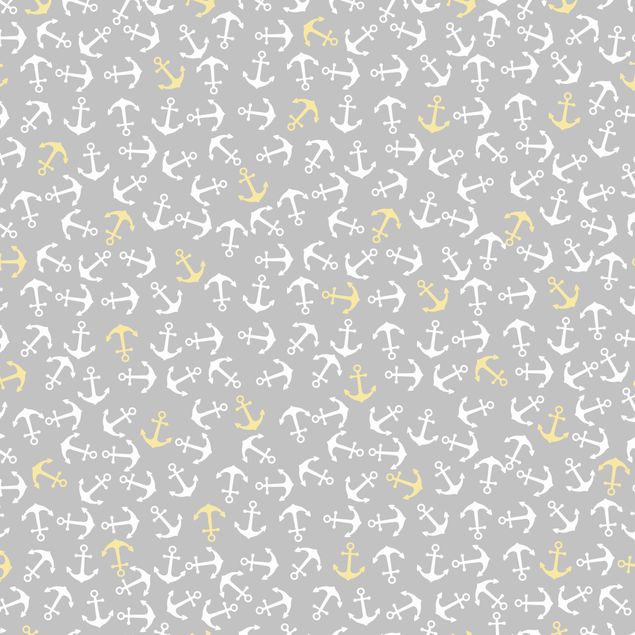 Möbelfolie Muster - Anker Weiß Gelb auf Grau