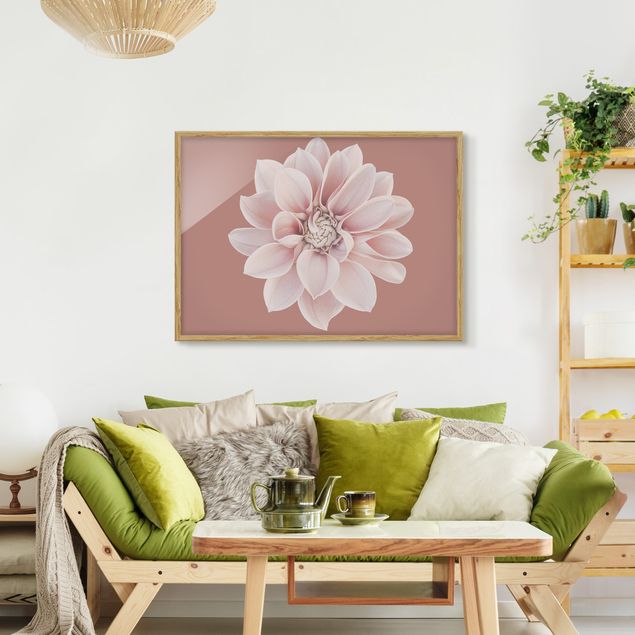 Blumen Bilder mit Rahmen Dahlie Beigerot Rosa