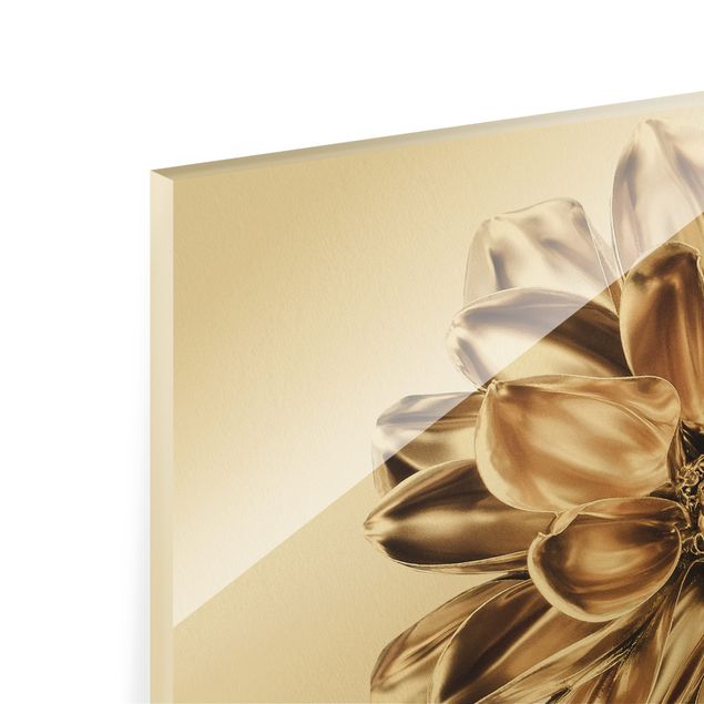 Glasbild - Dahlie Blume Gold Metallic - Querformat 4:3
