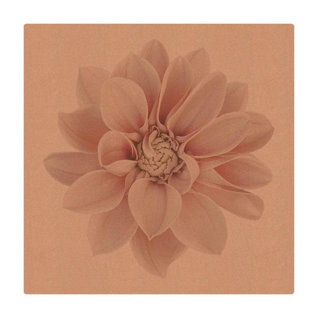Kork-Teppich - Dahlie Blume Pastell Weiß Rosa - Quadrat 1:1