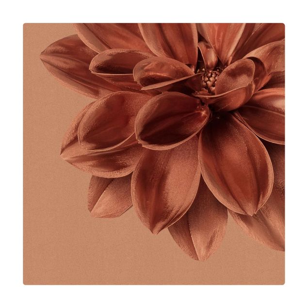 Kork-Teppich - Dahlie Blume Rosegold Metallic Detail - Quadrat 1:1
