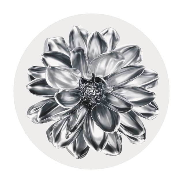 Runder Vinyl-Teppich - Dahlie Blume Silber Metallic