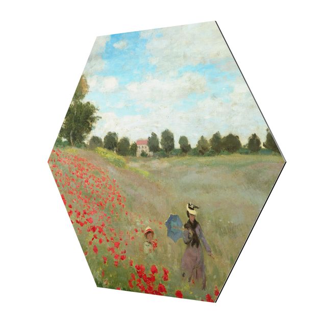 Hexagon Bild Alu-Dibond - Claude Monet - Mohnfeld bei Argenteuil
